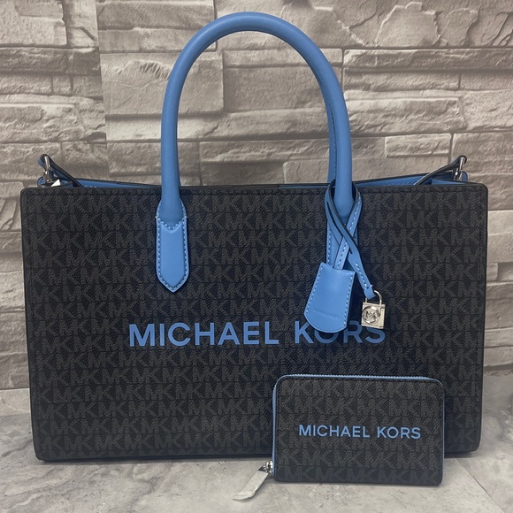Michael Kors Handbags - Michael Kors Scarlett Med Satchel & Matching Wallet Set Black/Sth Pacific Blue